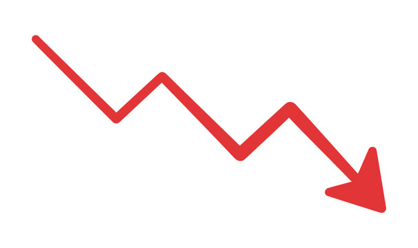 Red Arrow Trend Downward: A visual representation of a declining trend, financial downturn, or negative progress. business chart, stock market crash, negative growth, economy crisis.