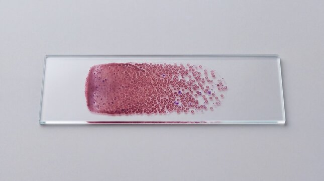A glass microscope slide with a dried smear sample stained with purple dye, positioned ad social media download thambnail poster web template event festival 2026 2027 2028