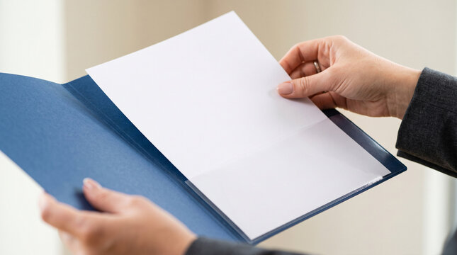 A person in a business suit holding an open blue folder with a blank white sheet of paper ad social media download thambnail poster web template event festival 2026 2027 2028
