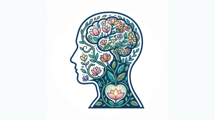 Colorful floral brain illustration representing creativity and thought. © Eka