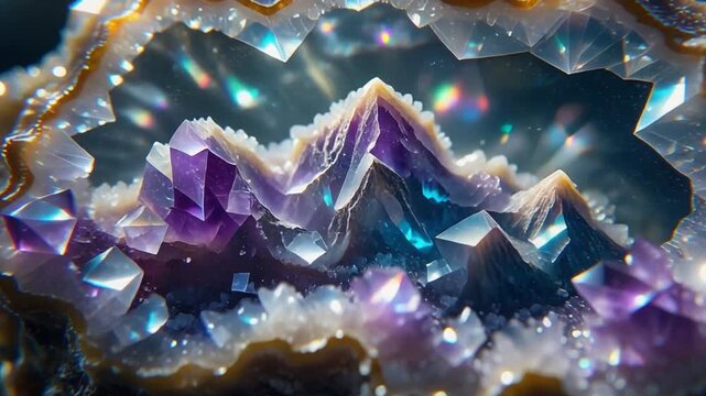 Macro View of Glowing Amethyst Geode Crystals