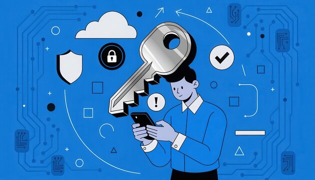 Hand Holding Key Unlocking Digital Padlock Security Concept with Technology Internet Privacy Protection Vector Illustration and Modern Cyber Business Access Control Symbol