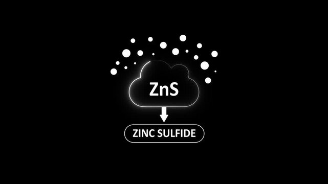 Zinc sulfide (zn s) chemical compound animated infographic: molecular science and industrial chemistry concept