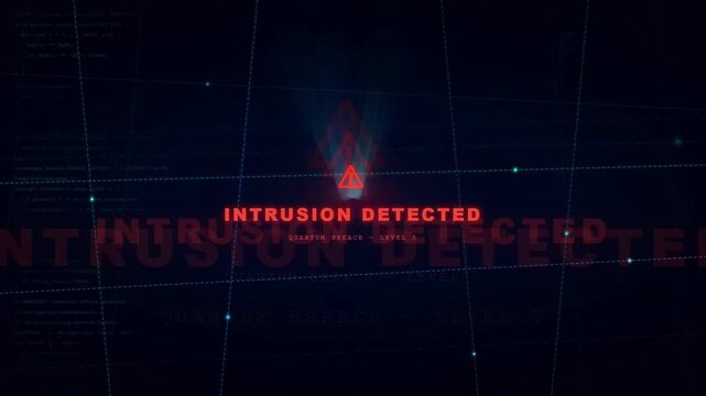 Cyber Security Intrusion Detected Warning Alert on Dark Digital Technology Background