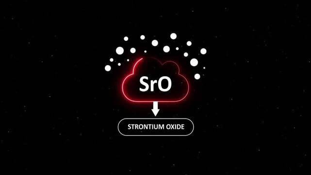 Strontium oxide sr o chemical formula animation with glowing cloud and scientific particle effects