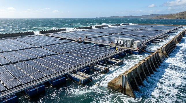 Expansive Floating Solar Energy Farm Harnessing Renewable Power on Dynamic Ocean Waters
