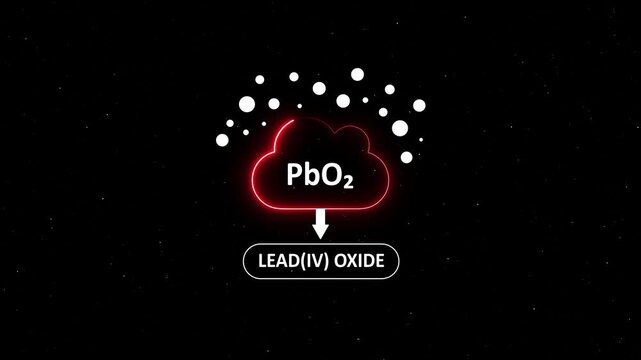 Lead(iv) oxide chemical formula animation: pb o2 molecular structure and scientific concept for chemistry education