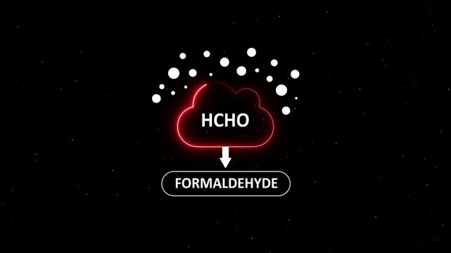 Formaldehyde hcho chemical compound infographic animation: molecular structure and toxic gas concept for science and environmental