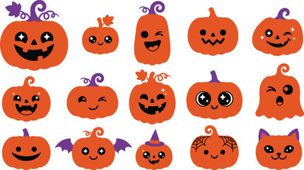 Fototapeta premium Set of cute cartoon pumpkin characters for halloween decoration and design