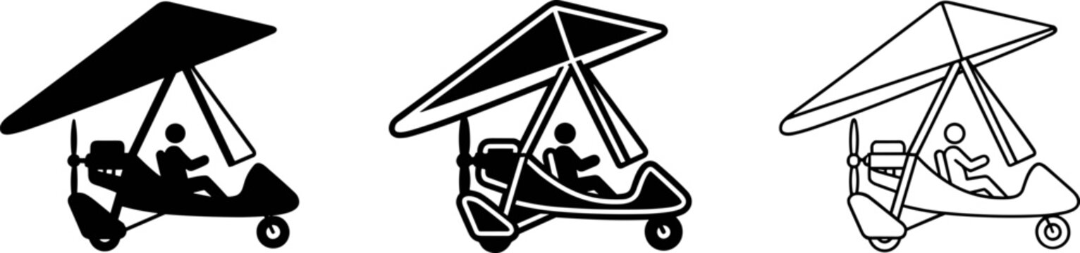Set of ultralight trike icons, powered hang glider vector illustration