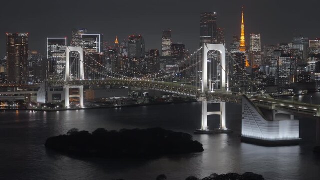 Tokyo skyline at night from Odaiba, Tokyo, Japan.	