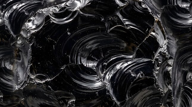 Close up photo of black obsidian showing sharp edges and reflective surface with light.