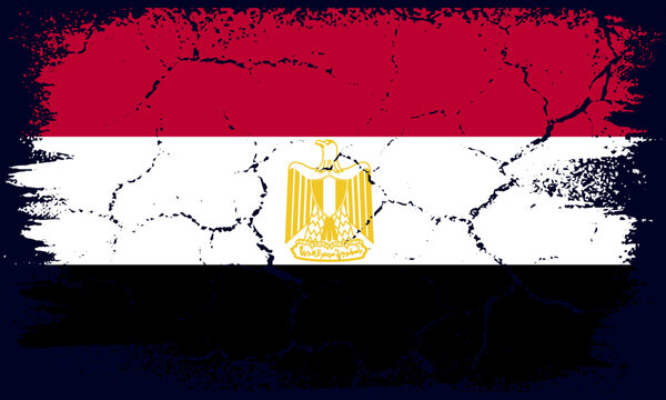 Distressed Egyptian flag with cracked texture and national emblem on a vibrant background