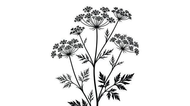 Hand drawn dill plant illustration. Botanical sketch of fennel herb on white background.