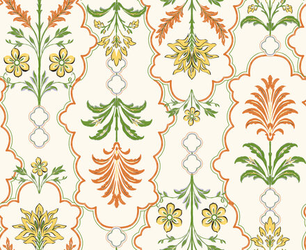 Vintage damask Moroccan floral geometric connecting seamless floral print pattern