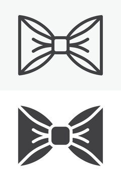 Bow tie icon set with line outline and solid versions. Formal neckwear icon in different style, editable stroke vector sign and symbol for fashion, suit and event wear.