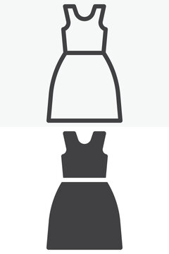 Sleeveless dress icon set in line, outline and solid style. Dress icon with editable stroke vector sign and symbol, showing line and filled sleeveless fashion garment.