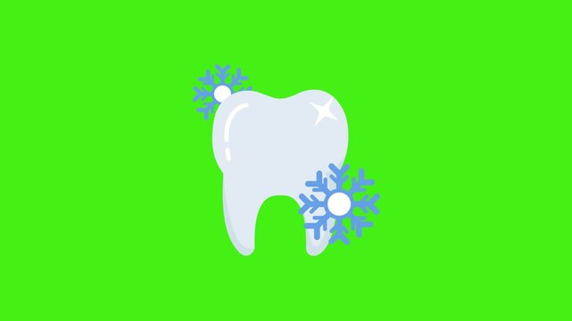 Animated Tooth Sensitivity Icon with Snowflakes on Green Screen, Dental Cold Sensitivity Medical Concept