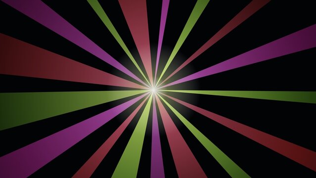 Abstract Radial Sunburst Background with Vibrant Purple and Green Light Rays on Black Backdrop