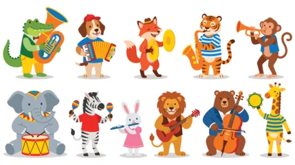 Fototapete Zoo Anthropomorphic animal band playing musical instruments for children.  © Akter