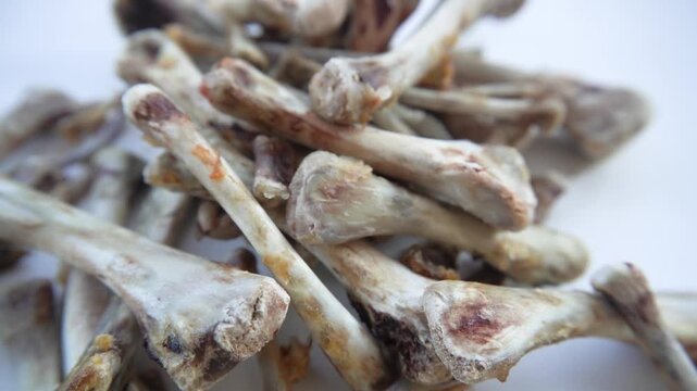  Pile of chicken bones after meal close-up.