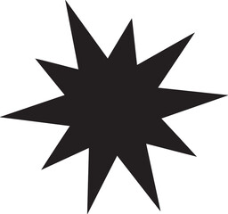 Fototapeta premium Solid black, twelve-pointed star shape with sharp, uneven triangular rays isolated on a plain white background