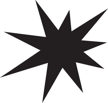 Solid black ten-pointed star shape with sharp irregular spikes, isolated on a plain white background