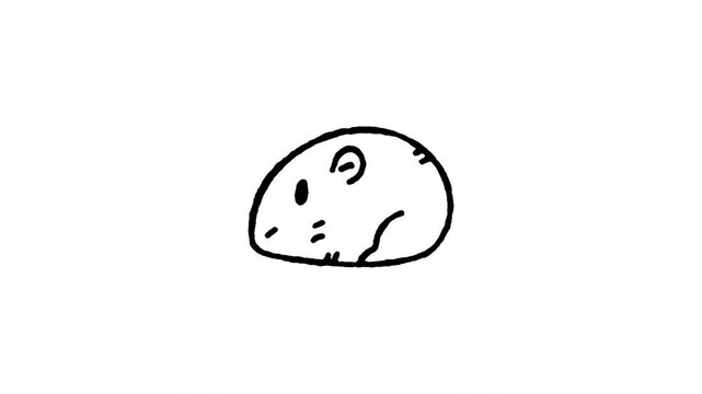 4K hand drawn chubby hamster doodle icon with boiling line effect. Features frame by frame line art on black and green screen background for cute pets, rodent, animal store, and funny edits.