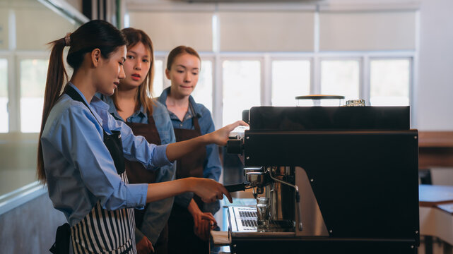 An experienced instructor guides students through the art of coffee making in a barista class, demonstrating brewing techniques and sharing tips for crafting the perfect cup
