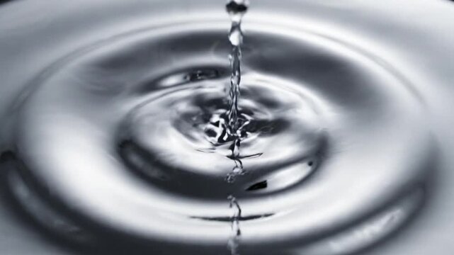 Slow Motion Close Up of a Clear Liquid Stream Creating Concentric Ripples and Waves on a Smooth Surface for Abstract Backgrounds