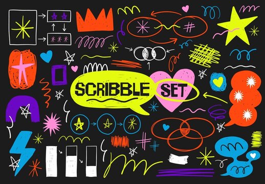 Set of Vector Hand Drawn Scribble Elements	