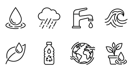 Fototapeta premium Weather And Water Icons Black Line Style Collection