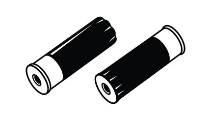 Two black shotgun shells illustrated in minimalist flat vector style for hunting and shooting sports equipment © Ahmad