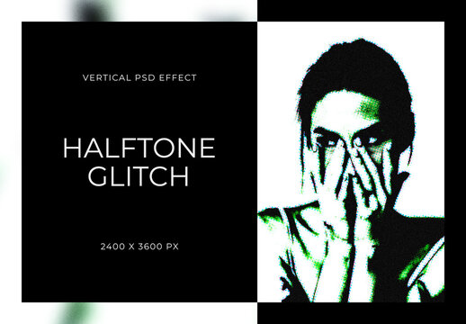 Glitch Halftone Vertical Image Effect Mockup