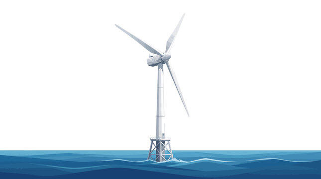 Offshore wind turbine and OTEC heat exchanger concept vector illustration for sustainable ocean renewable energy power generation technology