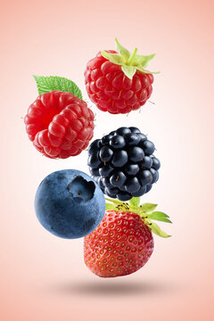 Fly mix berries on white background