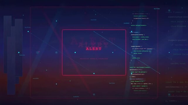 Cyber Security Alert Warning on Futuristic Digital Hud Interface with Program Code