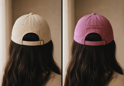 Rear View Baseball Cap Mockup on Woman's Head