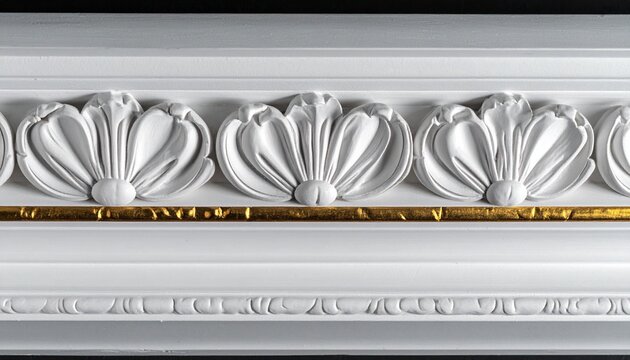 An elaborate neoclassic crown molding and cornice, classical egg and dart pattern