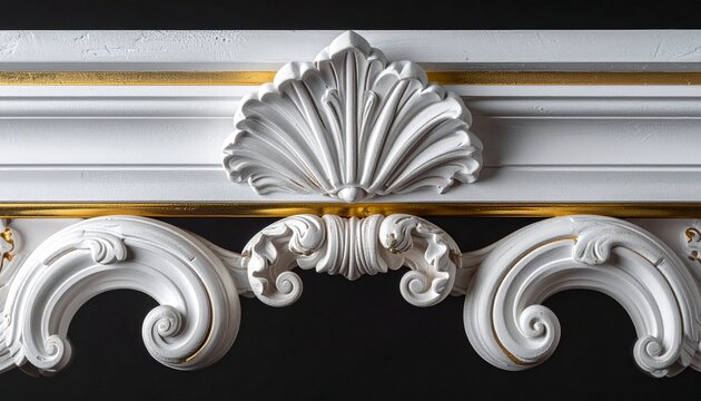 An elaborate neoclassic crown molding and cornice