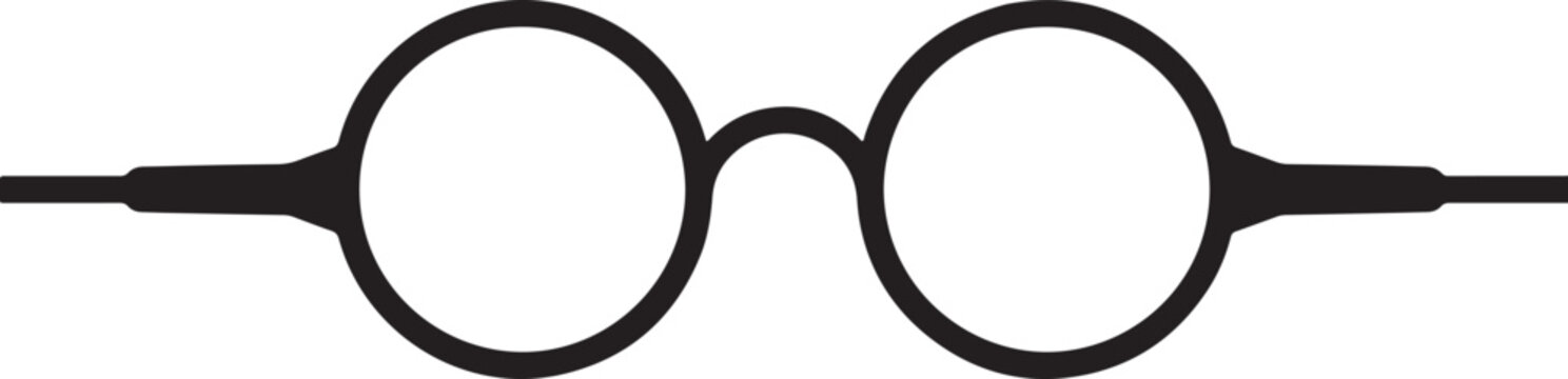 Minimalist black silhouette of vintage round glasses isolated on a plain white background