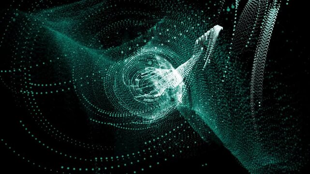 Abstract Blue Digital Fractal Background with Binary Code, Glowing Technology Waves and Particle Energy Pattern Visualization for Futuristic Science Concept Design Wallpaper