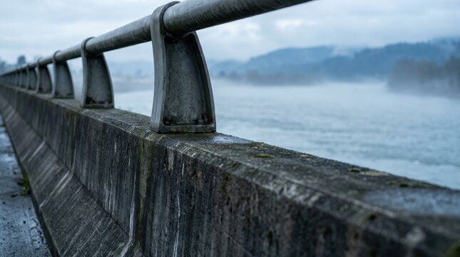 Civil Engineering: Concrete levee protecting surrounding land from flooding 
