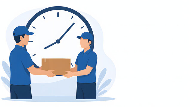 Express Delivery Time Concept with Two Couriers and Large Clock Vector