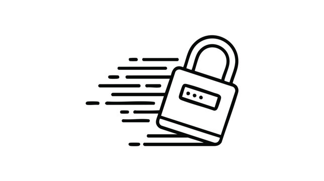 Fast padlock icon with motion lines. Secure data protection symbol for digital safety.