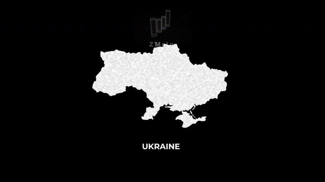 Ukraine technology map with animated charts, graphs, statistics, and analytics showcasing economy, infrastructure, innovation, population, trade, energy, and national development