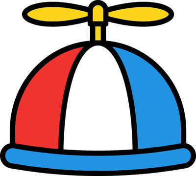 Colorful beanie hat with propeller in red, blue, and white isolated on white background, ideal for playful fashion, novelty headwear, or whimsical costume accessory illustrations