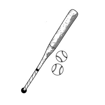 Wooden baseball bat and balls equipment illustration