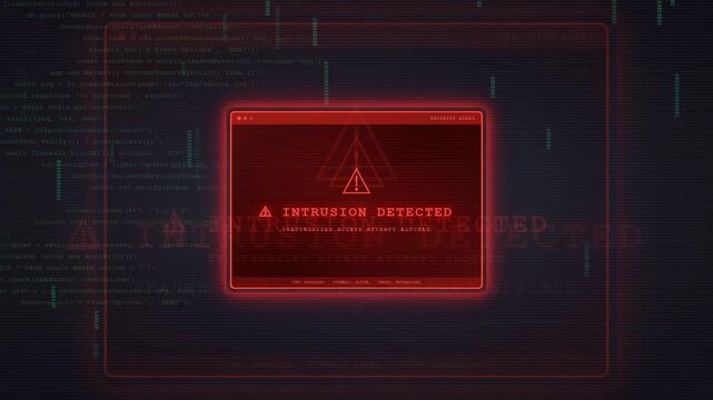 Cyber Security Intrusion Detected Alert Warning on Digital Screen Background