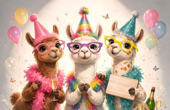 Cute Llama Ladies with blank sign.